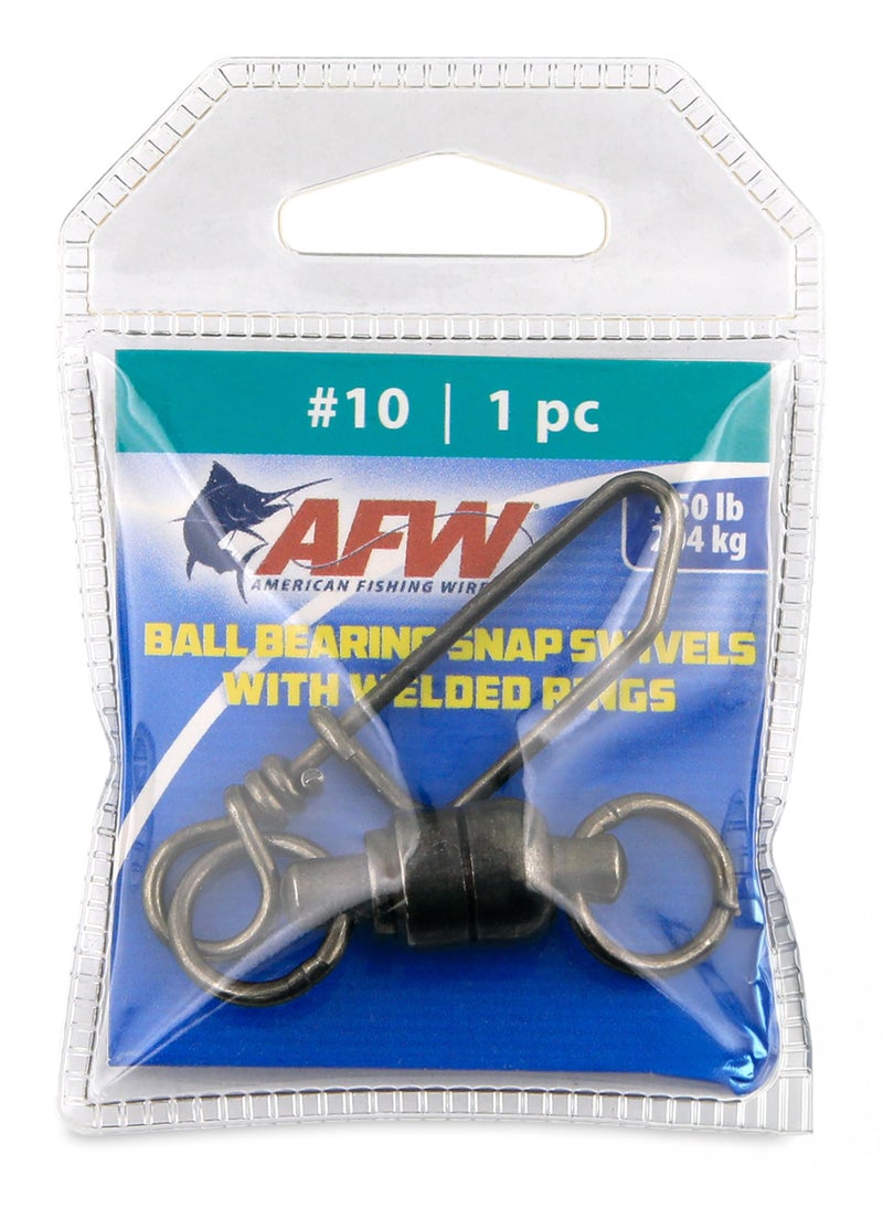 AFW Solid Brass Ball Bearing Snap Swivels with Double Welded Rings, Size #10, 450 lb / 204 kg Test, Gunmetal Black, 1 pc - Image 1
